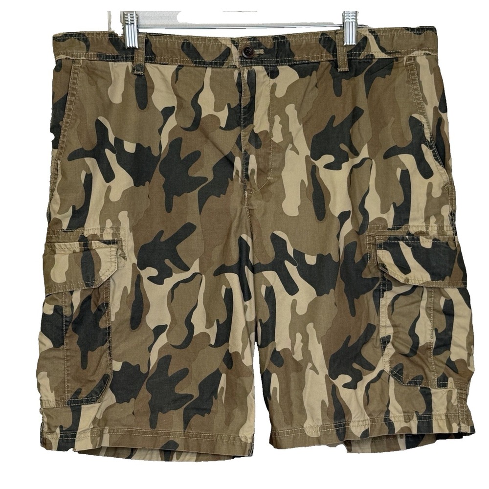 Izod Cargo Shorts Mens Size 40 Brown Camo Canvas Cotton Baggy Y2K Streetwear